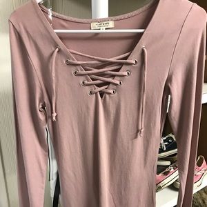Long sleeve pink shirt lace up!